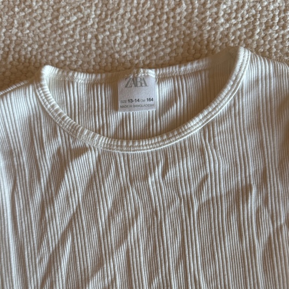 Zara Cream Ribbed Tee - Picture 1 of 5